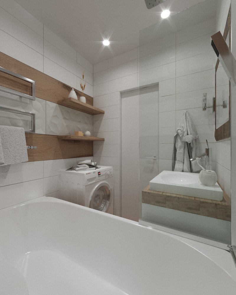 Фотография: Ванная в стиле Современный, Квартира, Проект недели, Эко, Красногорск, Панельный дом, 2 комнаты, 60-90 метров, Татьяна Крыгина, КПД-4570 – фото на INMYROOM Фотография: Ванная в стиле Современный, Квартира, Проект недели, Эко, Красногорск, Панельный дом, 2 комнаты, 60-90 метров, Татьяна Крыгина, КПД-4570 – фото на INMYROOM