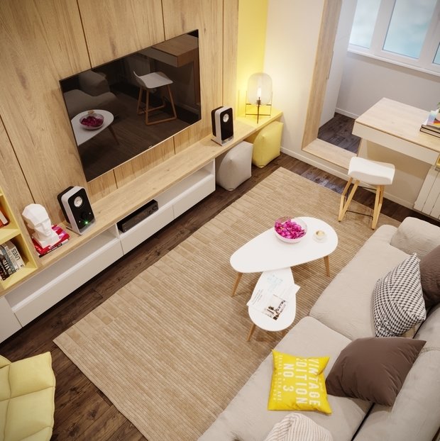 Фотография: Гостиная в стиле Эко, Современный, Квартира, Проект недели, Москва, Панельный дом, 3 комнаты, 60-90 метров, Владислав Седов, LINES – фото на INMYROOM