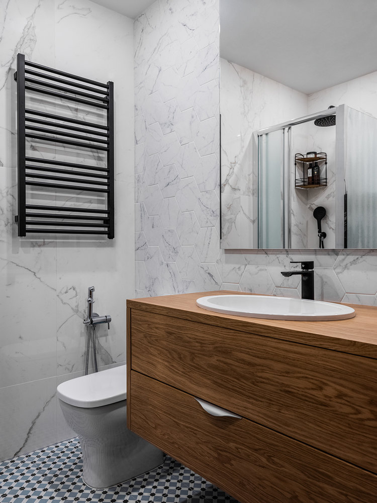 Фотография: Ванная в стиле Современный, Квартира, Проект недели, Москва, Евгения Матвеенко, FlatsDesign, 3 комнаты, Более 90 метров – фото на INMYROOM Фотография: Ванная в стиле Современный, Квартира, Проект недели, Москва, Евгения Матвеенко, FlatsDesign, 3 комнаты, Более 90 метров – фото на INMYROOM