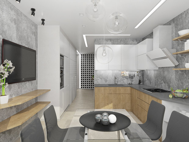 Фотография: Кухня и столовая в стиле Лофт, Современный, Квартира, Проект недели, Москва, Евгения Ермолаева, EEDS, новостройка, Монолитный дом, 2 комнаты, 60-90 метров – фото на INMYROOM