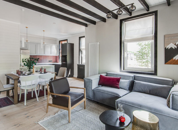 Фотография: Гостиная в стиле Скандинавский, Дом, Проект недели, Дача, Дом и дача, Московская область, 4 и больше, Более 90 метров, Ксения Налетова – фото на INMYROOM