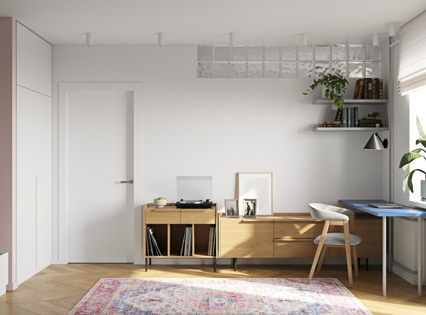 Фотография: Гостиная в стиле Скандинавский, Современный, Минимализм, Малогабаритная квартира, Квартира, Проект дня, Москва, Кирпичный дом, 1 комната, до 40 метров, Винтажный, Анастасия Родина, II-18-01/09 – фото на INMYROOM