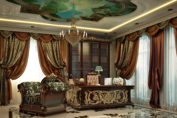 Фото из портфолио Гостиная и домашний кабинет в стиле дорогой неоклассики - 3D визуализация – фотографии дизайна интерьеров на INMYROOM