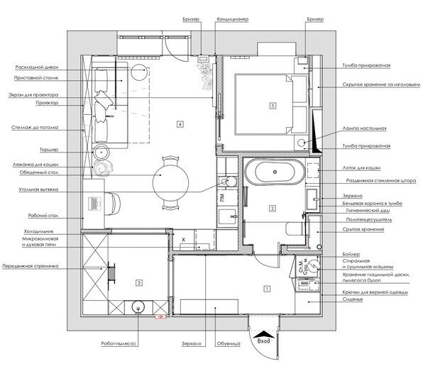 Фотография: Планировки в стиле , Квартира, Проект дня, Санкт-Петербург, Кирпичный дом, 2 комнаты, 40-60 метров, Эксклюзивные проекты, современный с элементами неоклассики, AM|Interior studio – фото на INMYROOM