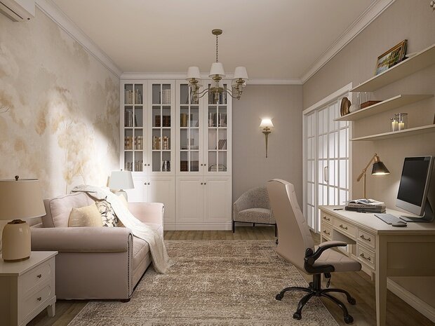 Визуализация интерьера кабинета в классическом стиле