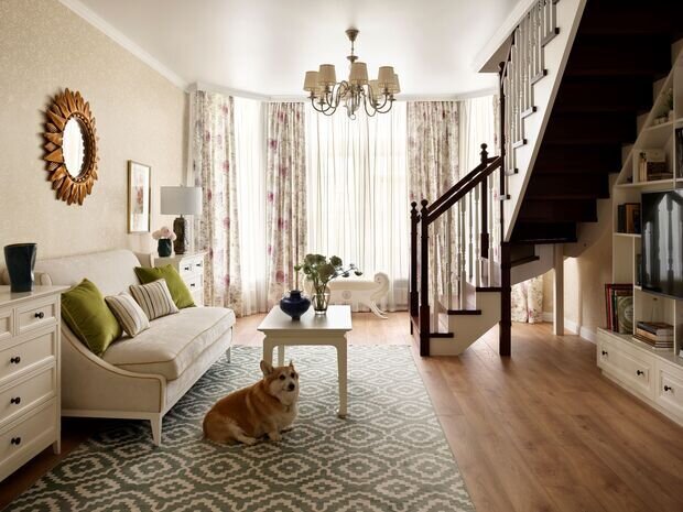 Фотография: Гостиная в стиле Прованс и Кантри, Классический, Эклектика, Дом, Проект дня, Москва, Дом и дача, Блочный дом, 4 и больше, Более 90 метров, Анастасия Беляева – фото на INMYROOM