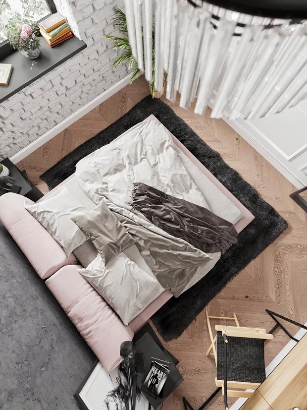 Фотография: Спальня в стиле Лофт, Эклектика, Квартира, Проект недели, Москва, 3 комнаты, 60-90 метров, Анна Показаньева – фото на INMYROOM