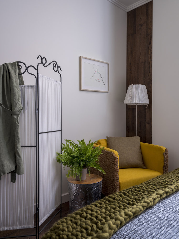 Фотография: Спальня в стиле Скандинавский, Прованс и Кантри, Эклектика, Квартира, Проект дня, Эко, Московская область, Татьяна Безверхая, 2 комнаты, 60-90 метров, Монолитно-кирпичный, TB Design – фото на INMYROOM