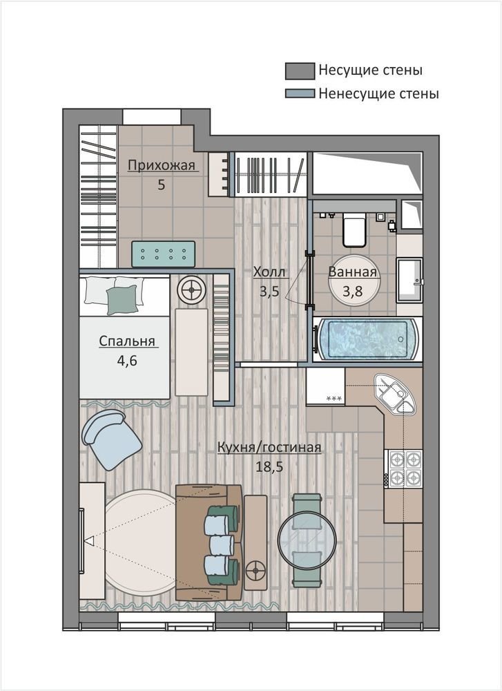 Фотография: в стиле , Квартира, Студия, Перепланировка, Москва, Студия 3.14, Ирина Леготкина, 1 комната, до 40 метров, ЖК «Символ», Донстрой – фото на INMYROOM