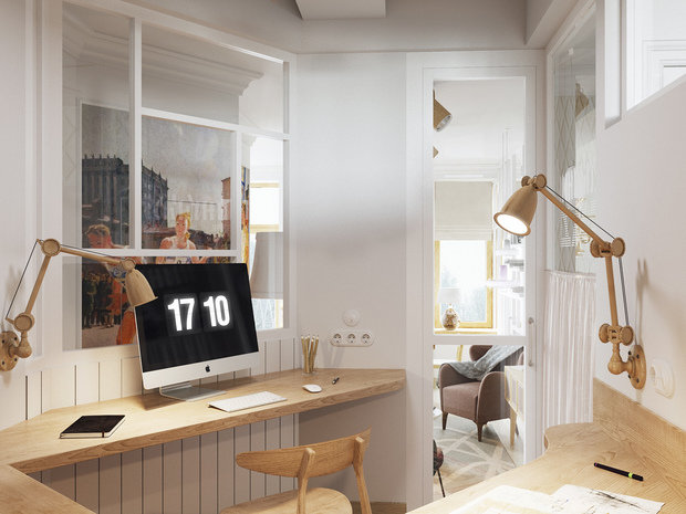 Фотография: Кабинет в стиле Скандинавский, Современный, Квартира, Проект недели, Москва, Сталинка, 3 комнаты, 60-90 метров, Маргарита Рассказова – фото на INMYROOM