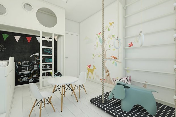 Фотография: Детская в стиле Скандинавский, Квартира, Проект недели, Москва, Григорий Лопатка, Юлия Лопатка, ДизайновТочкаРу, новостройка, Монолитный дом, И-155, 2 комнаты, 40-60 метров, 60-90 метров – фото на INMYROOM