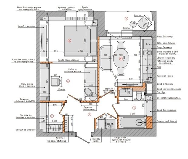 Фотография: Планировки в стиле , Квартира, Проект дня, Москва, 1 комната, 40-60 метров, современный с элементами минимализма и скандинавского стиля, Регина Гарипова – фото на INMYROOM