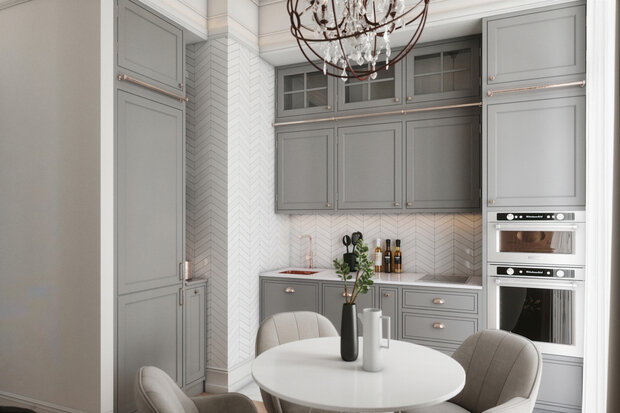 Фотография: Кухня и столовая в стиле Классический, Современный, Эклектика, Квартира, Проект недели, Одинцово, Монолитный дом, 2 комнаты, 40-60 метров, Andrei Lobin Design Buro, Андрей Лобин – фото на INMYROOM