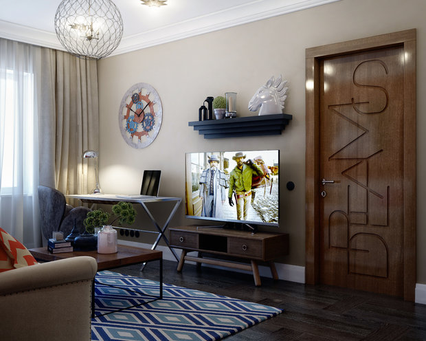 Фотография: Гостиная в стиле Скандинавский, Эклектика, Классический, Современный, Квартира, Аксессуары, BoConcept, Eichholtz, Harlequin, KARE Design, Kuppersbusch, Restoration Hardware, SMEG, Vitra, Декор, Мебель и свет, Белый, Проект недели, Москва, Красный, Бежевый, Синий, Коричневый, Porada, KARTELL, Curations Limited, Rosbri, Delta Light, Farrow & Ball, TopCer, Мила Колпакова, Devon Devon, Samsung, Robert Kelly, Sonneman Lighting, Apple, Currey & Company, Timothy Oulton, Etsy, Solidfloor, Аscot CERAMICHE, One Kings Lane, Bandini, однушка в американском стиле, красный и синий в отделке, П-44 – фото на INMYROOM