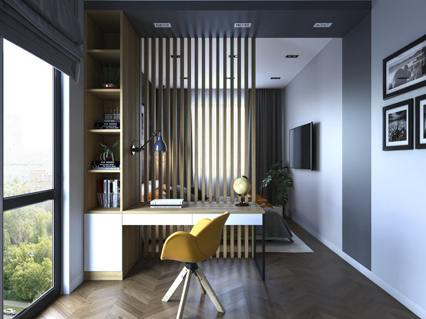 Фотография: Кабинет в стиле Скандинавский, Современный, Квартира, Проект недели, Красногорск, Монолитный дом, 3 комнаты, Более 90 метров, Алена Кузнецова – фото на INMYROOM