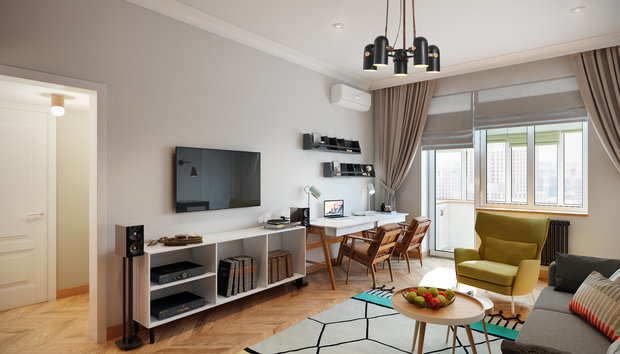 Фотография: Гостиная в стиле Скандинавский, Современный, Квартира, Проект недели, Москва, Co:Interior, Сталинка, 3 комнаты, 60-90 метров – фото на INMYROOM