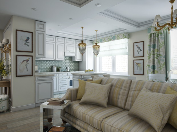 Фотография: Кухня и столовая в стиле Прованс и Кантри, Классический, Квартира, Проект недели, Московская область, новостройка, Александра Никулина, Монолитный дом, 3 комнаты, 60-90 метров – фото на INMYROOM