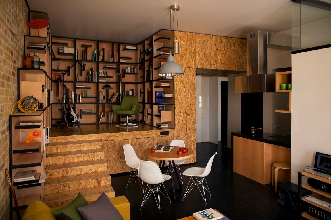 Фотография: Гостиная в стиле Современный, Малогабаритная квартира, Квартира, Украина, Vitra, Дома и квартиры, Перепланировка, Библиотека, Киев, Подиум – фото на INMYROOM