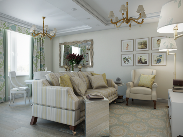 Фотография: Гостиная в стиле Эклектика, Классический, Квартира, Проект недели, Московская область, новостройка, Александра Никулина, Монолитный дом, 3 комнаты, 60-90 метров – фото на INMYROOM