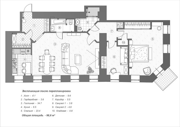 Фотография: Планировки в стиле , Квартира, Проект дня, Санкт-Петербург, Кирпичный дом, Более 90 метров, современный с элементами классики и роскоши, Наталия Шмидт – фото на INMYROOM