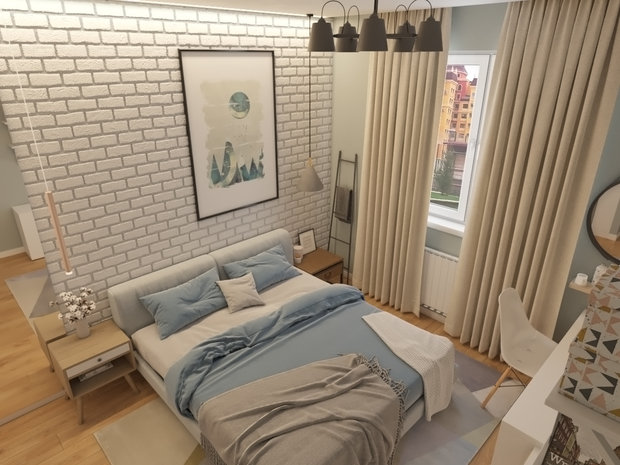 Визуализация интерьера спальни в скандинавском стиле