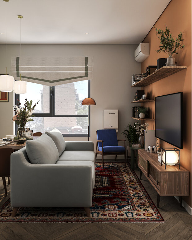 Фотография: Гостиная в стиле Современный, Эклектика, Квартира, Проект дня, Москва, Монолитный дом, 40-60 метров, ЖК «Holland Park», Гера Остин, Анна Лаковская – фото на INMYROOM