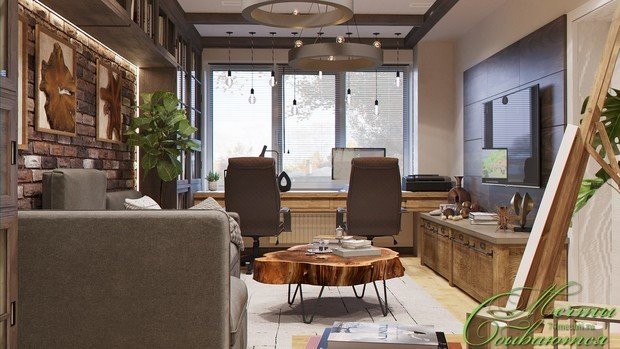 Фото из портфолио Интерьер кабинета со смелым сочетанием фактур – фотографии дизайна интерьеров на INMYROOM