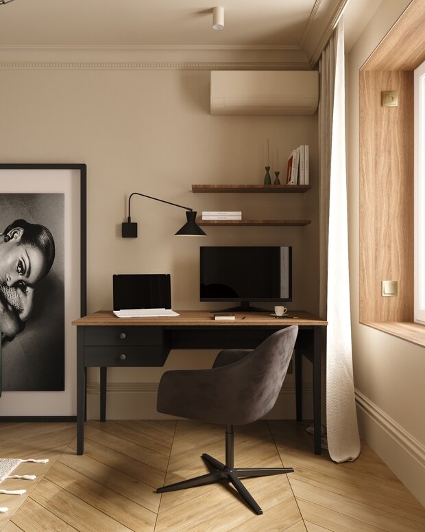 Фотография: Кабинет в стиле Современный, Эклектика, Квартира, Проект дня, Монолитный дом, 2 комнаты, 40-60 метров, Илона Рафикова – фото на INMYROOM