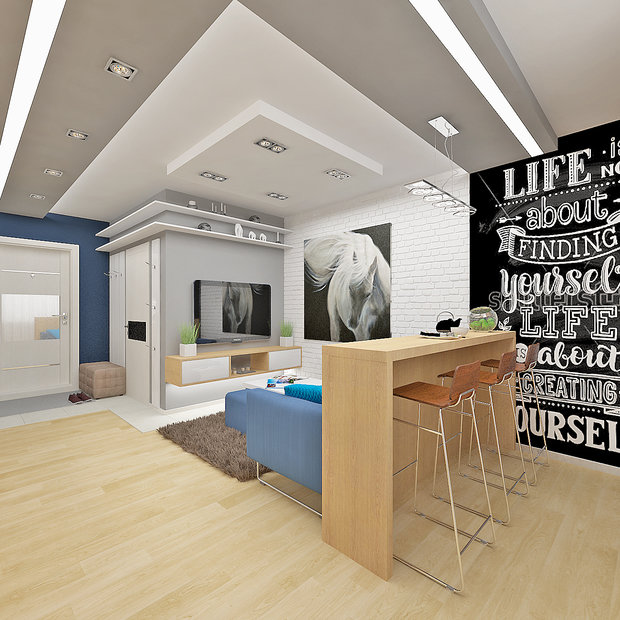 Фото из портфолио Дизайн интерьера двухкомнатной квартиры для молодого человека – фотографии дизайна интерьеров на INMYROOM