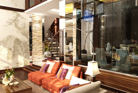 Гостиная в загородном доме, современный стиль