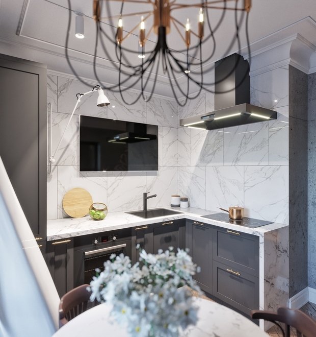 Фотография: Кухня и столовая в стиле Эклектика, Квартира, Проект недели, Серый, Екатеринбург, 1 комната, до 40 метров, IN MY BOX – фото на INMYROOM