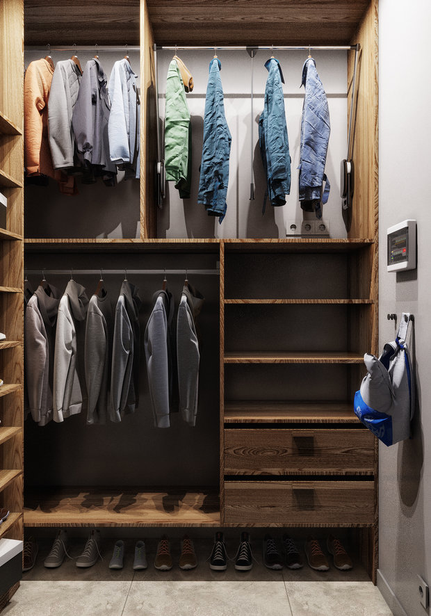 Фотография: Гардеробная в стиле Современный, Лофт, Квартира, Проект недели, Москва, Эко, 2 комнаты, 60-90 метров – фото на INMYROOM