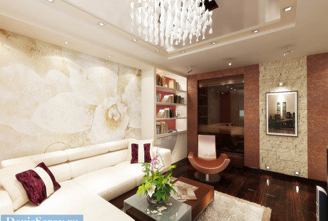 Гостиная с балконом 16 кв. м в современном стиле