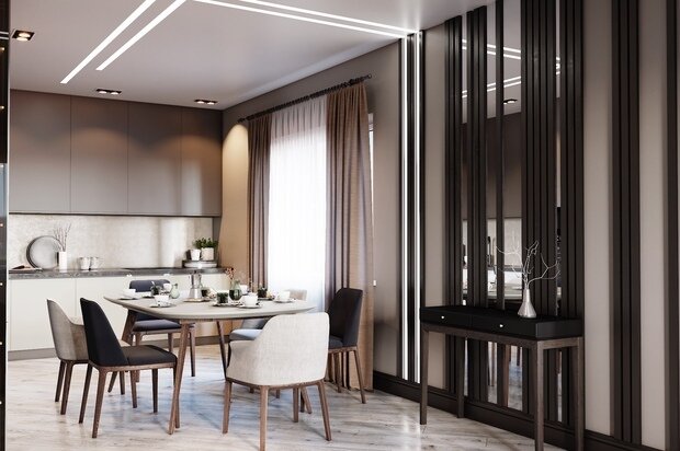 Визуализация интерьера кухни в стиле современный с элементами минимализма