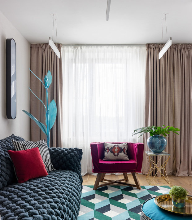 Фотография: Гостиная в стиле Восточный, Эклектика, Квартира, Проект дня, Москва, Монолитный дом, Дарья Василькова, 2 комнаты, 60-90 метров, Art Group – фото на INMYROOM