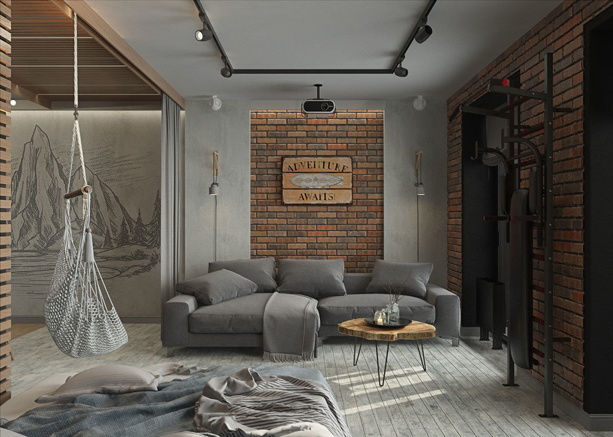 Фотография: Гостиная в стиле Лофт, Современный, Квартира, Студия, Проект недели, Дмитровский район, Евгения Ермолаева, EEDS, 40-60 метров, Монолитно-кирпичный, ЖК «Пятиречье» – фото на INMYROOM