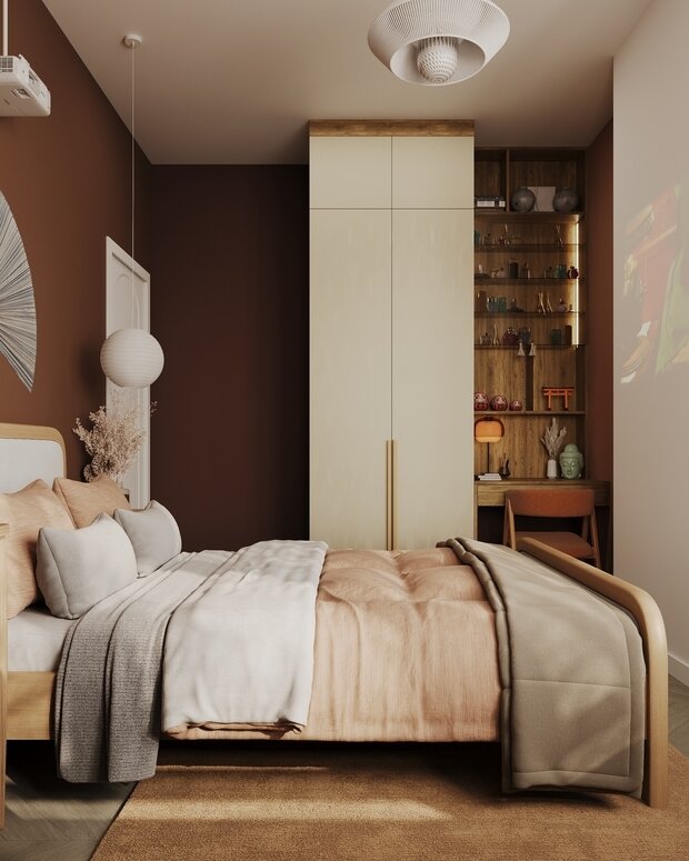 Фотография: Спальня в стиле Современный, Эклектика, Квартира, Проект дня, Москва, Монолитный дом, 40-60 метров, ЖК «Holland Park», Гера Остин, Анна Лаковская – фото на INMYROOM