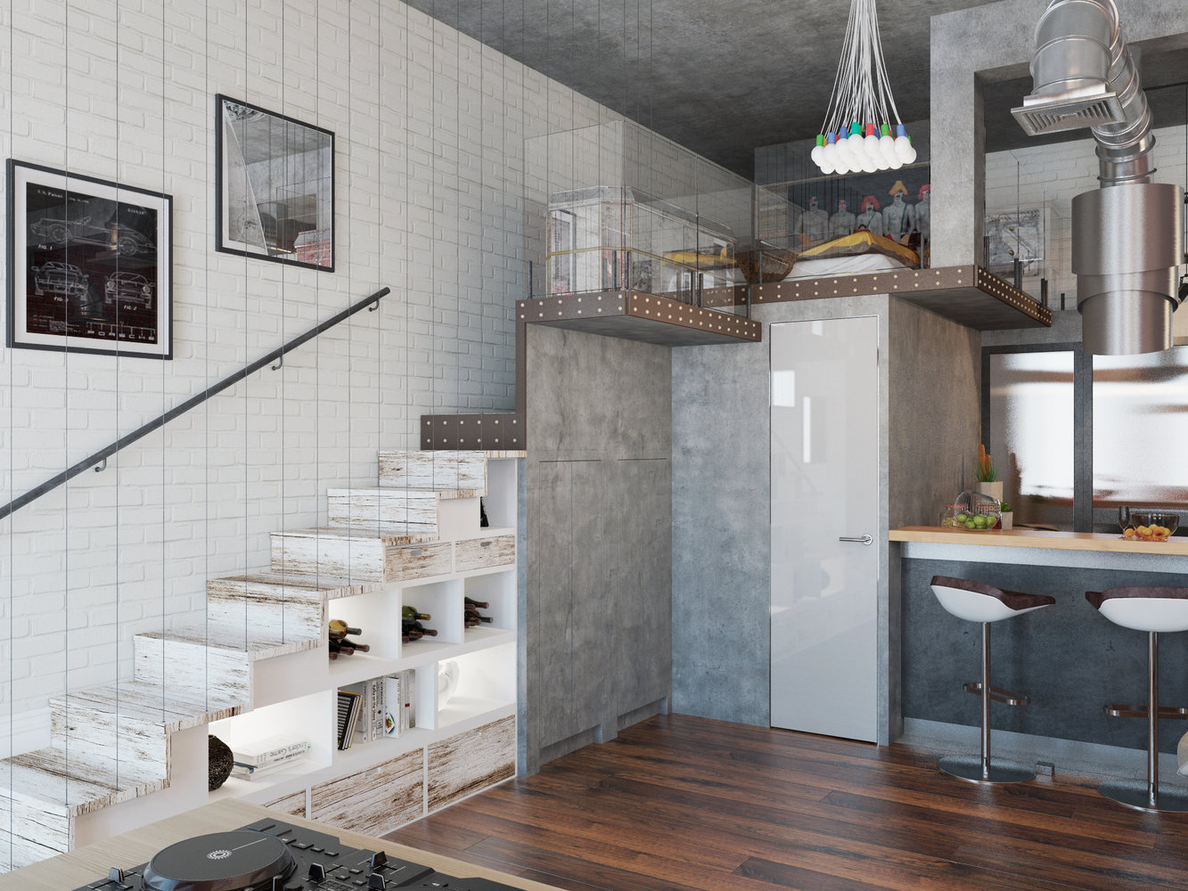 Фотография: Кухня и столовая в стиле Лофт, Квартира, Проект недели, Москва, Дарья Ухлинова, Кирпичный дом, 1 комната, 40-60 метров, ЖК Depre Loft – фото на INMYROOM