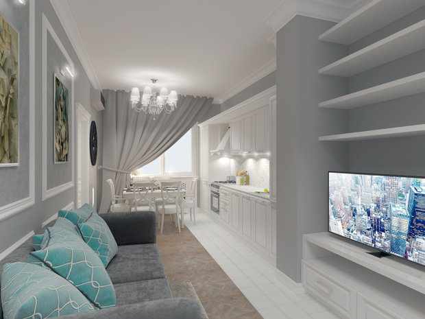 Фотография: Гостиная в стиле Классический, Квартира, Проект недели, Москва, кухня-гостиная, новостройка, Елизавета Корешкова, Beau Interiors, гостиная в прихожей, Монолитный дом, 2 комнаты, 40-60 метров – фото на INMYROOM