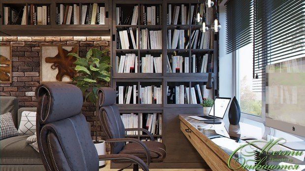 Фото из портфолио Интерьер кабинета со смелым сочетанием фактур – фотографии дизайна интерьеров на INMYROOM