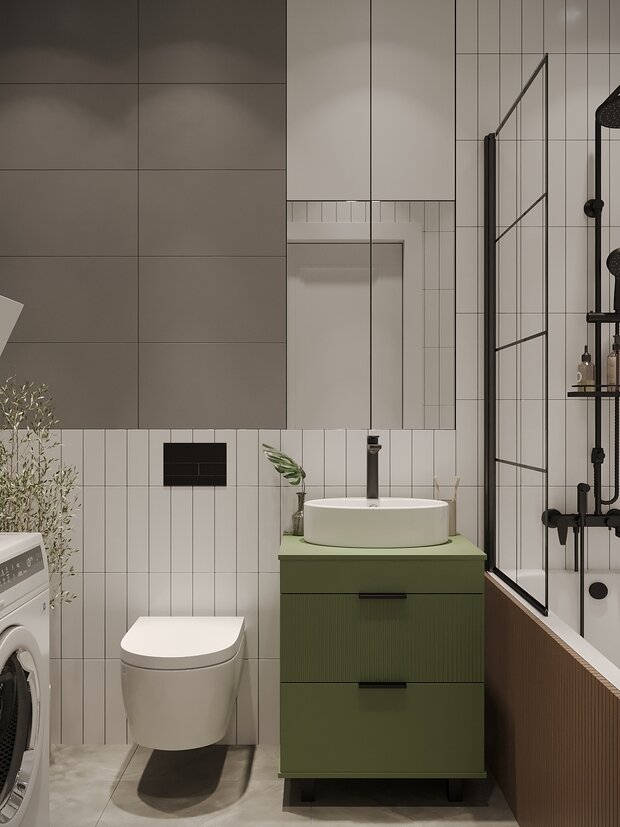 Фотография: Ванная в стиле Современный, Малогабаритная квартира, Проект дня, Москва, Монолитный дом, 2 комнаты, до 40 метров, Елена Бургонская – фото на INMYROOM