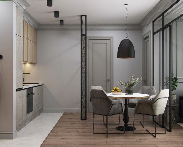 Фотография: Кухня и столовая в стиле Лофт, Современный, Квартира, Проект недели, Москва, 2 комнаты, 40-60 метров, One Line Design – фото на INMYROOM