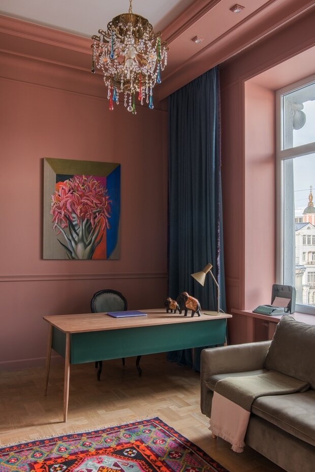 Фотография: Кабинет в стиле Современный, Эклектика, Винтажный, Квартира, Проект дня, Москва, 4 и больше, Более 90 метров, Наталья Митракова, Эксклюзивные проекты – фото на INMYROOM