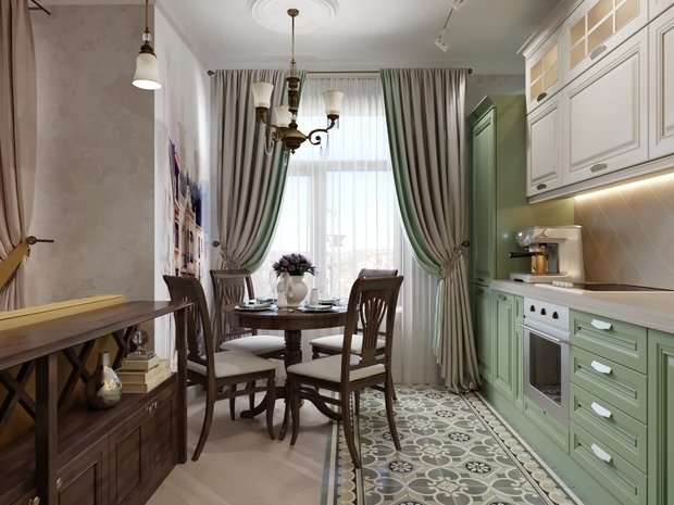 Фотография: Кухня и столовая в стиле Прованс и Кантри, Классический, Современный, Квартира, Проект недели, Санкт-Петербург, Татьяна Воронцова, 2 комнаты, 40-60 метров, Монолитно-кирпичный, ЖК «Английская миля» – фото на INMYROOM