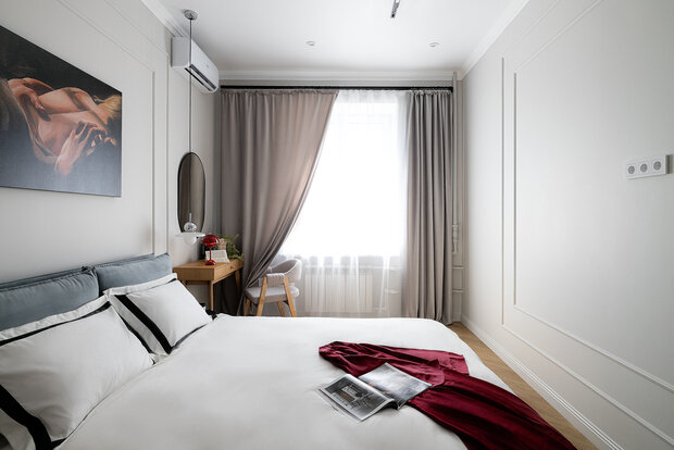 Фотография: Спальня в стиле Классический, Современный, Эклектика, Квартира, Проект дня, Сталинка, 2 комнаты, 40-60 метров, минимализм с элементами современного дизайна, Светлана Лепихова – фото на INMYROOM