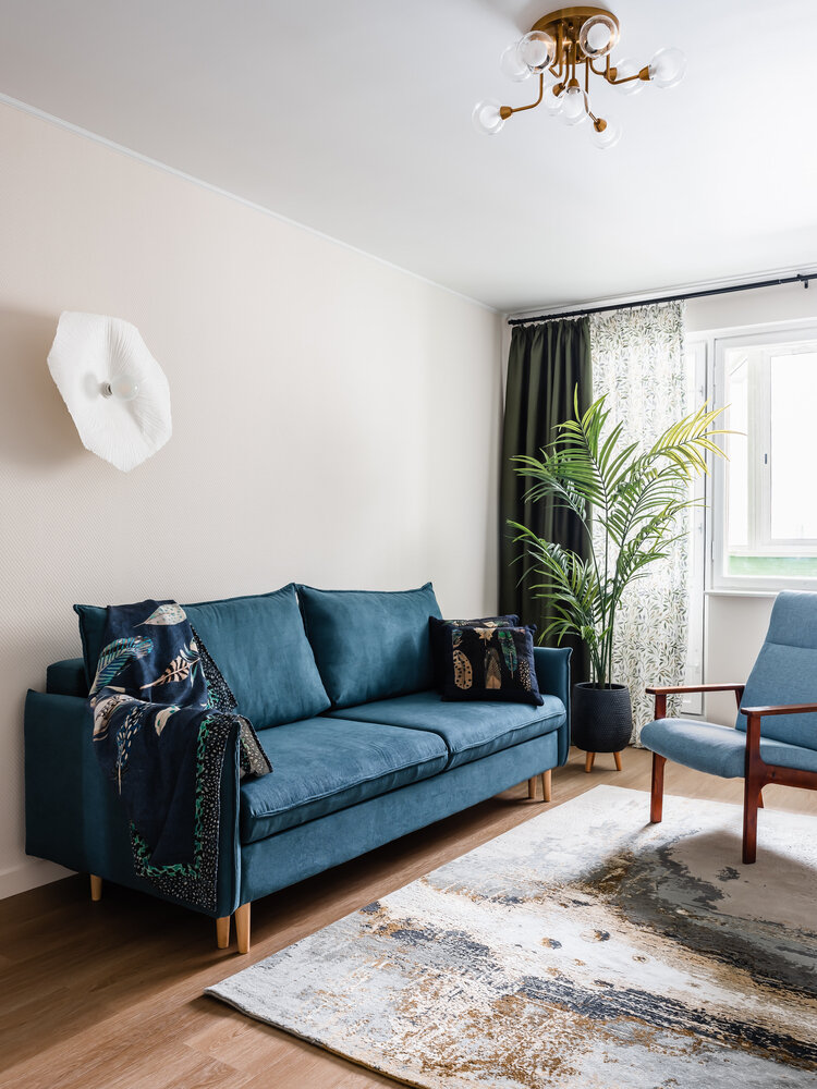 Фотография: Гостиная в стиле Скандинавский, Современный, Эклектика, Квартира, Проект недели, Москва, Алена Власова, П-44, Панельный дом, 2 комнаты, 40-60 метров – фото на INMYROOM Фотография: Гостиная в стиле Скандинавский, Современный, Эклектика, Квартира, Проект недели, Москва, Алена Власова, П-44, Панельный дом, 2 комнаты, 40-60 метров – фото на INMYROOM