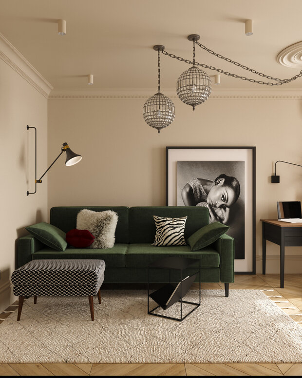 Фотография: Гостиная в стиле Современный, Эклектика, Квартира, Проект дня, Монолитный дом, 2 комнаты, 40-60 метров, Илона Рафикова – фото на INMYROOM