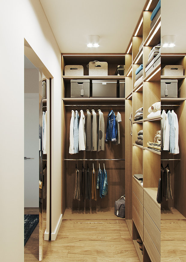 Фотография: Гардеробная в стиле Современный, Квартира, Перепланировка, 2 комнаты, 40-60 метров, Наталья Мукасьян – фото на INMYROOM