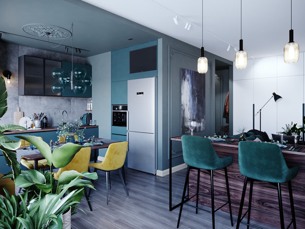 Фотография: Кухня и столовая в стиле Эклектика, Современный, Квартира, Проект недели, Москва, 3 комнаты, 60-90 метров, Little Space, Евгения Шама – фото на INMYROOM