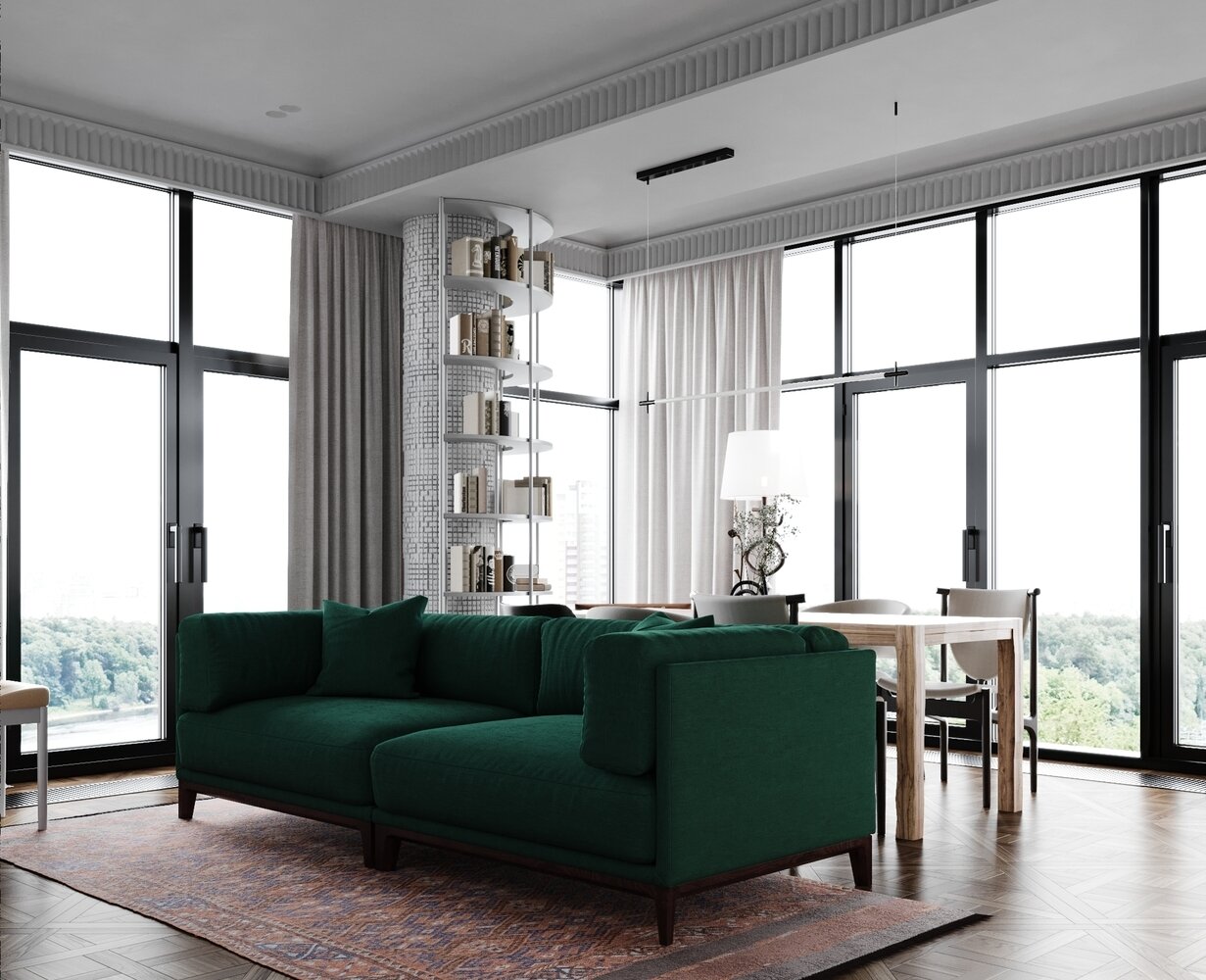 «Нам понравились аккуратная форма, мягкость и глубокий изумрудный цвет дивана. Важно, что на контрасте с историческим контекстом отделки мебель в проекте современная, разработанная российскими дизайнерами», — рассказывает Марина Новикова. «Нам понравились аккуратная форма, мягкость и глубокий изумрудный цвет дивана. Важно, что на контрасте с историческим контекстом отделки мебель в проекте современная, разработанная российскими дизайнерами», — рассказывает Марина Новикова.